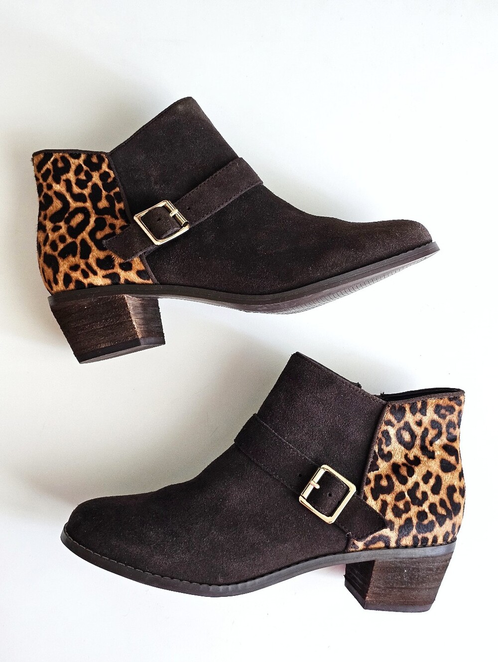 Lands’ End Women’s 7B Brown Suede Leopard Calf Hair Ankle Boots Booties